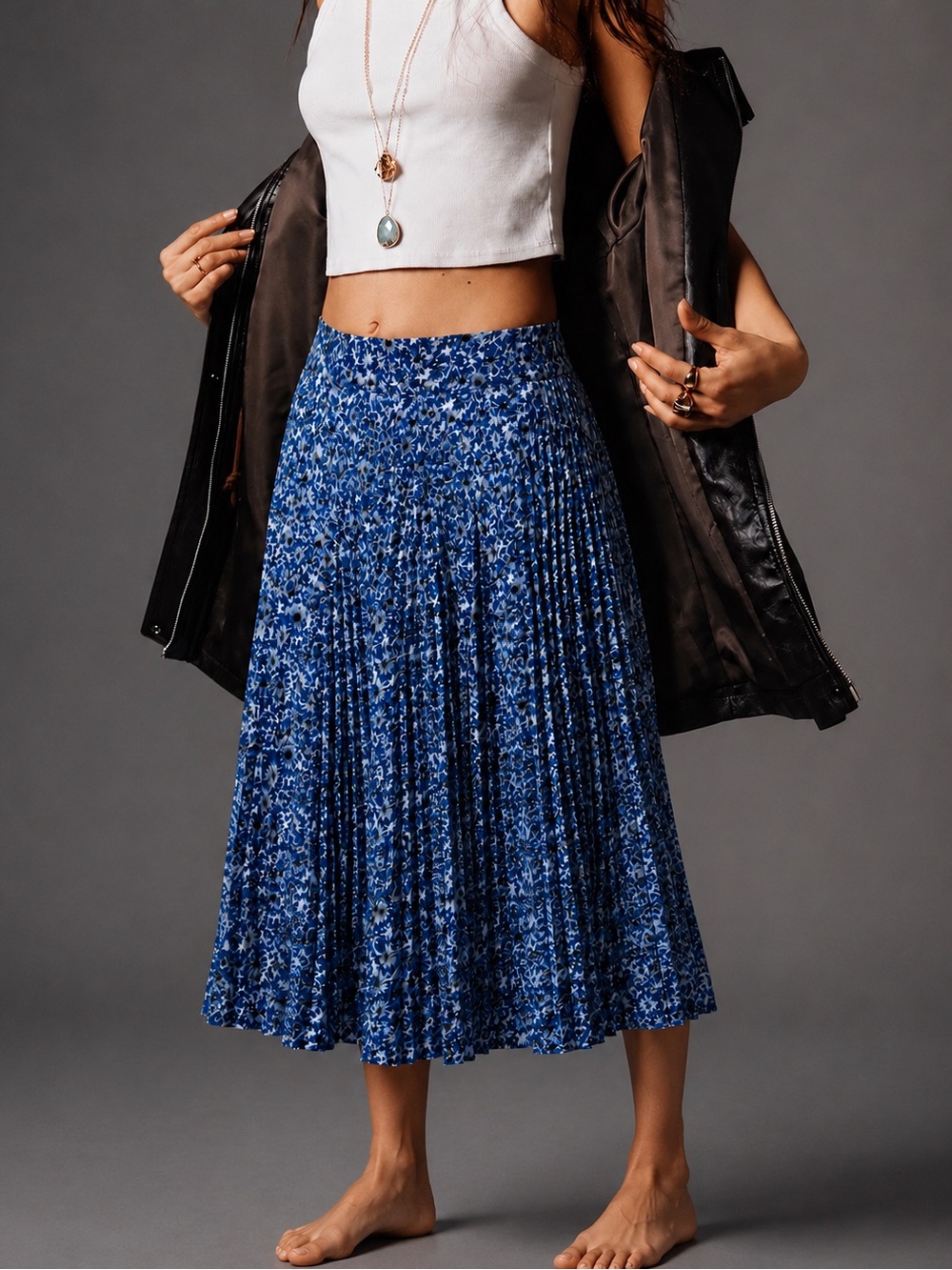 Brooks Brothers Blue Pleated Poppy Midi Skirt